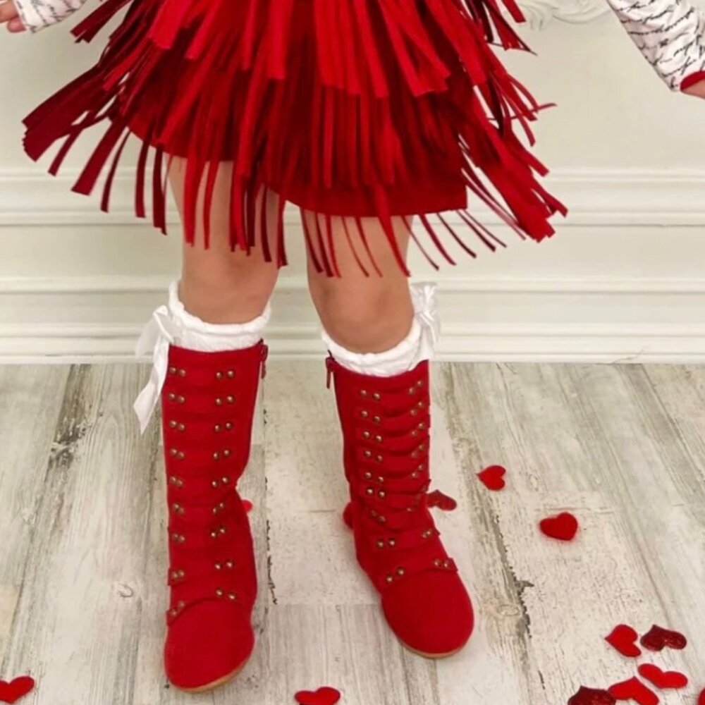 FAVORITE Valentines Day Red Military Style Studded Boots By Liv and Mia